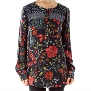 LOFT Navy Blue Floral Long Sleeve Tunic